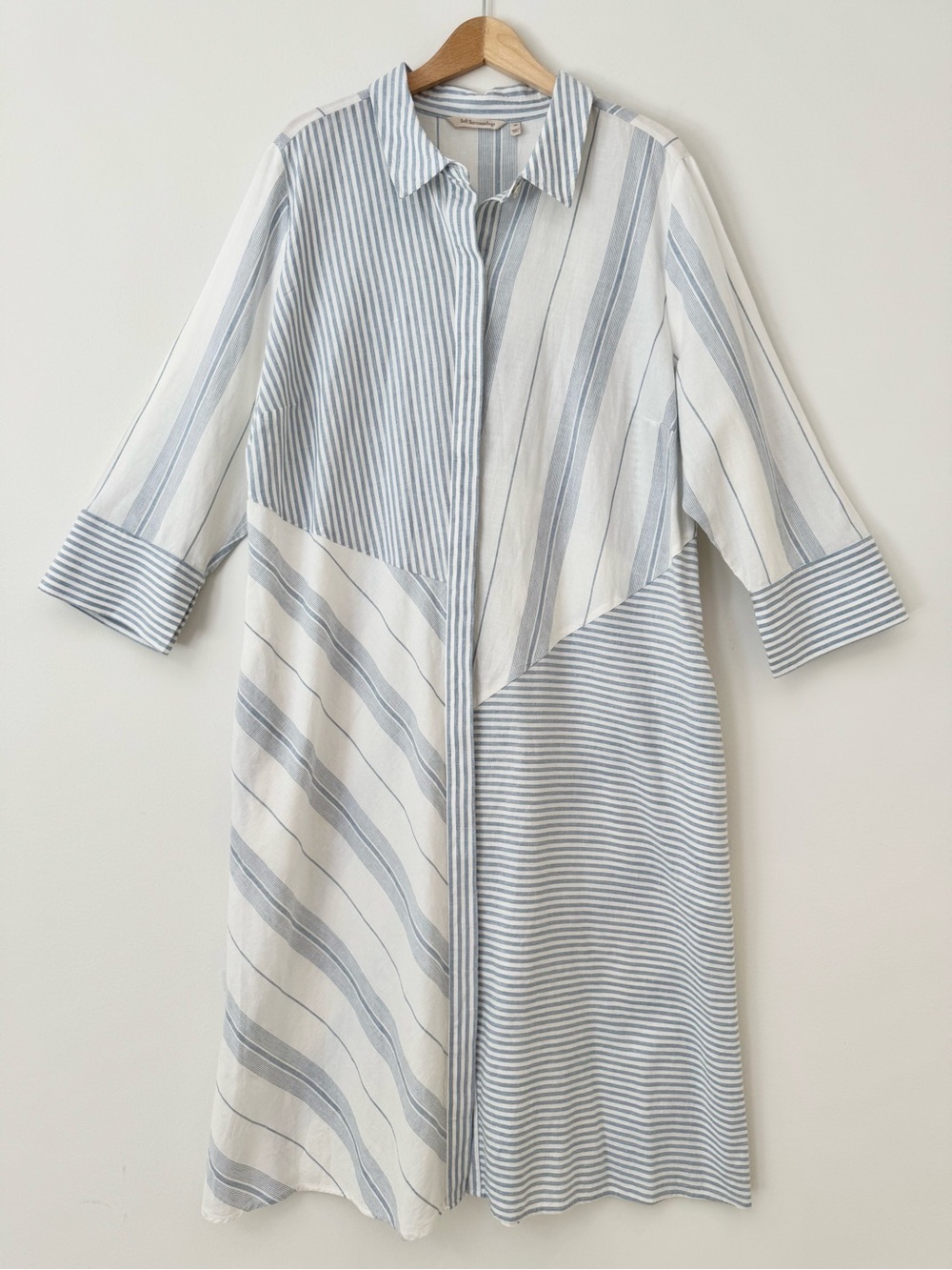 Soft Surroundings Seaport Linen Blue and White Striped Midi Shirt Dress, Size 2X - Picture 2 of 15